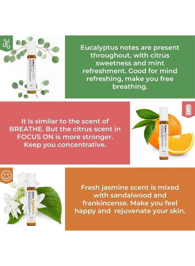 Benatu Essential Oil Blends Set (Breathe, Focus on, Happiness), Natural Aromatherapy Roll On for Massage, Body Skin Care, Home - Revive Fragrance Gift Roller for Women and Men - Image 4